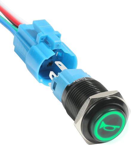 16mm Latching led Push Button,12V 3A LED Waterproof Stainless Steel self-Recover Latching momentary Switch Flat Head Ring Illuminated 1NO1NC Contact,IP65 Waterproof Push Button Switch (Green) in Saudi Arabia