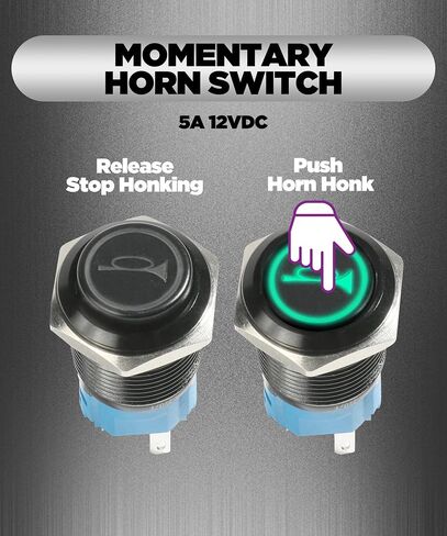16mm Latching led Push Button,12V 3A LED Waterproof Stainless Steel self-Recover Latching momentary Switch Flat Head Ring Illuminated 1NO1NC Contact,IP65 Waterproof Push Button Switch (Green) in Saudi Arabia
