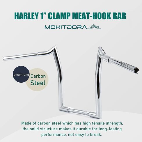 MoKitDora Sportster Dyna Softail 10" Rise Ape Hangers 1.25" Fat 1" مشبك المقود قضبان Meathook لـ Harley XL 883/1200,1994-up Road King & 1998-2013 Road Glide، أسود لامع in Kuwait