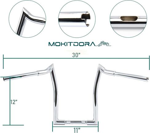 MoKitDora Sportster Dyna Softail 10" Rise Ape Hangers 1.25" Fat 1" مشبك المقود قضبان Meathook لـ Harley XL 883/1200,1994-up Road King & 1998-2013 Road Glide، أسود لامع in Kuwait