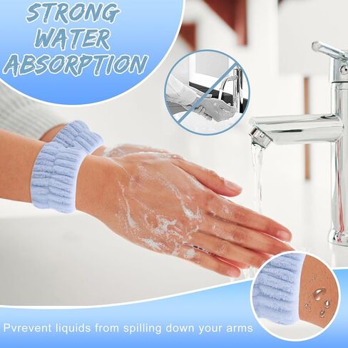 6 Pairs Microfiber Spa Wrist Bands for Washing Face, Women's Wrist Towels for Washing Face, Absorbent Face Washing Wristbands, Prevent Water from Spilling Down Your Arms (with 2 Powder Puffs) in Saudi Arabia