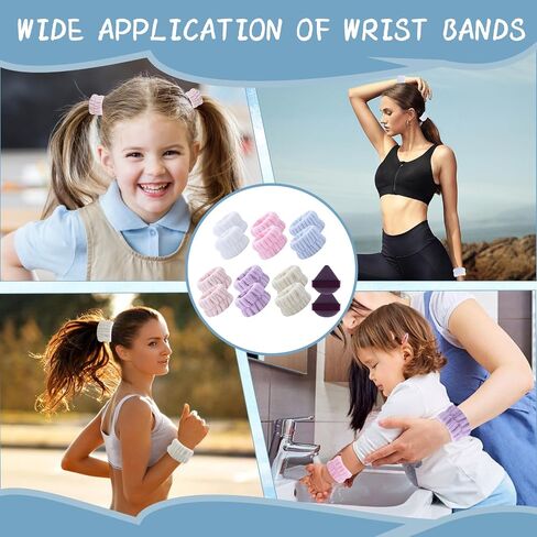 6 Pairs Microfiber Spa Wrist Bands for Washing Face, Women's Wrist Towels for Washing Face, Absorbent Face Washing Wristbands, Prevent Water from Spilling Down Your Arms (with 2 Powder Puffs) in Saudi Arabia