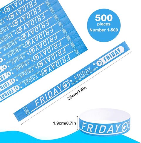 500pcs Wristbands for Events, Blue Friday Wristbands with Number 001-500 Waterproof Polyester Wristbands Day of The Week Bracelets Wrist Bands for Events Concert Festival Party in Saudi Arabia