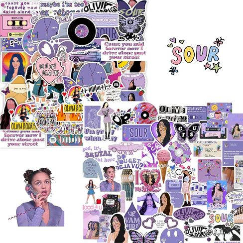 Singer Music Stickers 100pcs, Guts Olivia Great Rodrigo Sticker Pack, Waterproof Vinyl Stickers for Water Bottle, Laptop, Skateboard, Guitar, Phone (F) in Kuwait