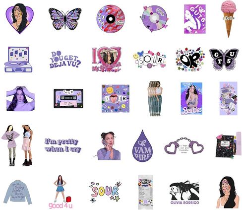 Singer Music Stickers 100pcs, Guts Olivia Great Rodrigo Sticker Pack, Waterproof Vinyl Stickers for Water Bottle, Laptop, Skateboard, Guitar, Phone (F) in Kuwait