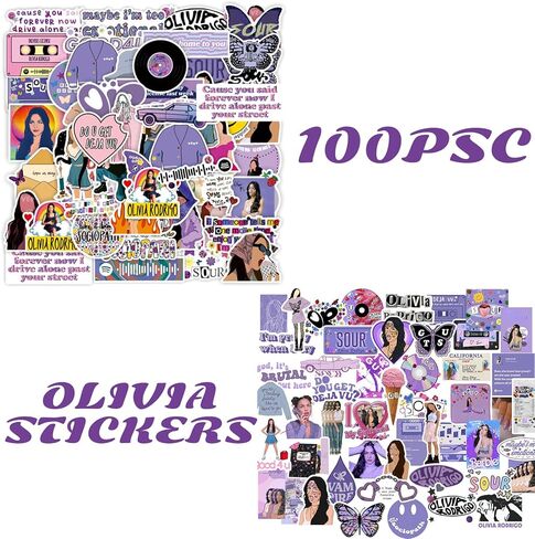 Singer Music Stickers 100pcs, Guts Olivia Great Rodrigo Sticker Pack, Waterproof Vinyl Stickers for Water Bottle, Laptop, Skateboard, Guitar, Phone (F) in Kuwait