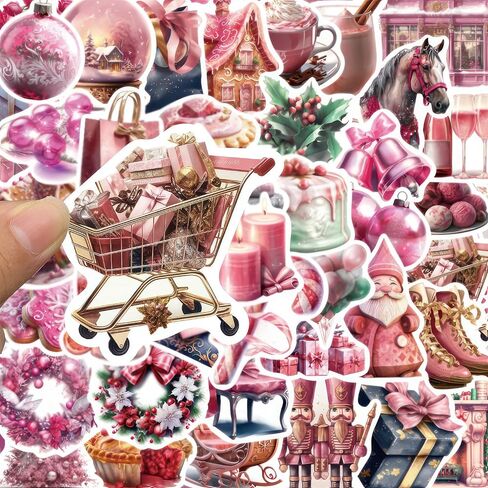 50pcs Pink Kawaii Merry Christmas Claus Stickers New Year Gift Decoration DIY Laptop Luggage Notebook Laptop Wall Window New Year Decoration Decals in Saudi Arabia