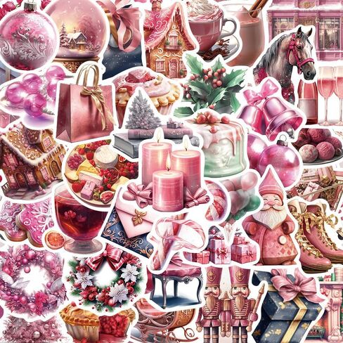 50pcs Pink Kawaii Merry Christmas Claus Stickers New Year Gift Decoration DIY Laptop Luggage Notebook Laptop Wall Window New Year Decoration Decals in Saudi Arabia