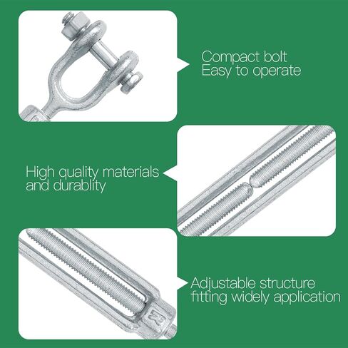 5/8" Jaw Jaw Turnbuckle Galvanized Jaw and Jaw Turnbuckle, Jaw Jaw Closed Body Marine Turnbuckle Jaw, 5000lbs Working Load Limit, Durable for Wire Rope Cable (5/8" x 12") in Saudi Arabia