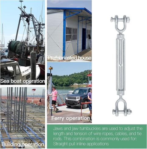 5/8" Jaw Jaw Turnbuckle Galvanized Jaw and Jaw Turnbuckle, Jaw Jaw Closed Body Marine Turnbuckle Jaw, 5000lbs Working Load Limit, Durable for Wire Rope Cable (5/8" x 12") in Saudi Arabia