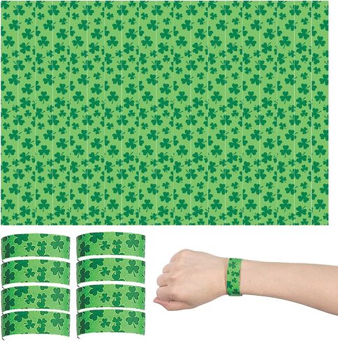 St. Patrick’s Day Self-Adhesive Paper Wristbands, Irish Lucky Clover Shamrock Paper Wristbands Bracelets Party Favors - 50PCS in Saudi Arabia