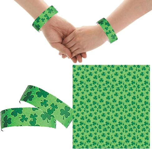 St. Patrick’s Day Self-Adhesive Paper Wristbands, Irish Lucky Clover Shamrock Paper Wristbands Bracelets Party Favors - 50PCS in Saudi Arabia