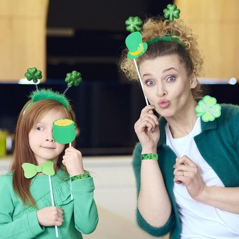 St. Patrick’s Day Self-Adhesive Paper Wristbands, Irish Lucky Clover Shamrock Paper Wristbands Bracelets Party Favors - 50PCS in Saudi Arabia