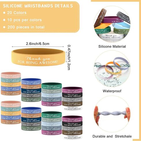 200 Pcs Inspirational Wristband Motivational Silicone Bracelets Bulk Positive Rubber Bracelet Employee Appreciation Gift for Coworker Graduation Gift(Thank You for Being Awesome) in Saudi Arabia