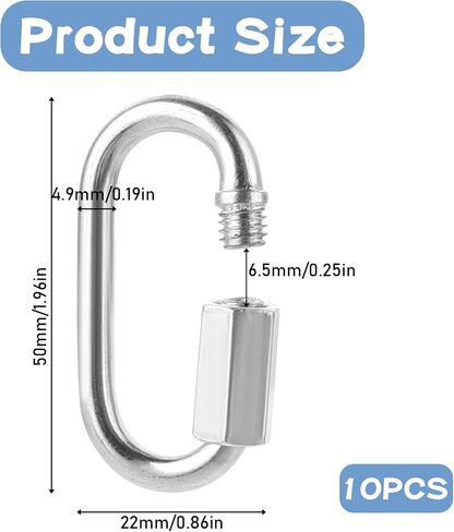 10 Pack Stainless Steel Chain Link, D Shape Lockin Quick Chain Links Chain Connector Quick Links for Towing, Swing, Outdoor Traveling Equipment(3/16 Inch) in Saudi Arabia