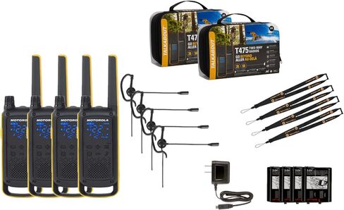 Motorola Talkabout T475 Two Way Radio 4-Pack Walkie Talkies Black/Yellow 22 Channels PTT Earpieces Carrying Case in Saudi Arabia