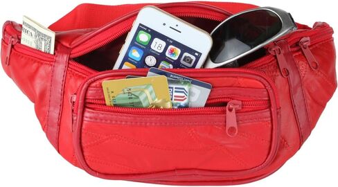Home-X Genuine Leather Lambskin Waist Bag, Fanny Pack (Red) in Saudi Arabia