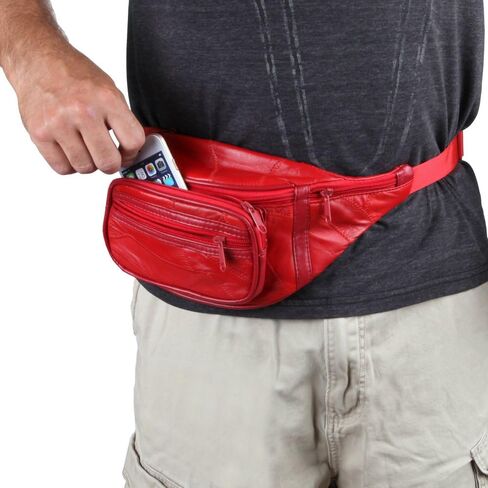 Home-X Genuine Leather Lambskin Waist Bag, Fanny Pack (Red) in Saudi Arabia