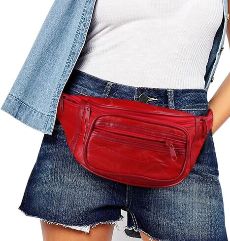 Home-X Genuine Leather Lambskin Waist Bag, Fanny Pack (Red) in Saudi Arabia