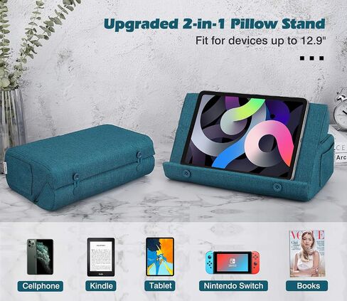 MoKo Tablet Pillow Holder, Foldable Soft Pillow Tablet Stand Up to 12.9", Sofa Throw Pillow for Xmas Gift, Compatible with iPad 9 2021,iPad Mini 6,iPad 10th,iPad Pro 12.9/11 2022,Tab S7, Peacock Blue in Saudi Arabia