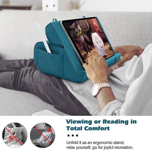 MoKo Tablet Pillow Holder, Foldable Soft Pillow Tablet Stand Up to 12.9", Sofa Throw Pillow for Xmas Gift, Compatible with iPad 9 2021,iPad Mini 6,iPad 10th,iPad Pro 12.9/11 2022,Tab S7, Peacock Blue in Saudi Arabia