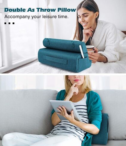 MoKo Tablet Pillow Holder, Foldable Soft Pillow Tablet Stand Up to 12.9", Sofa Throw Pillow for Xmas Gift, Compatible with iPad 9 2021,iPad Mini 6,iPad 10th,iPad Pro 12.9/11 2022,Tab S7, Peacock Blue in Saudi Arabia