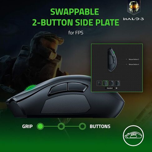 ماوس الألعاب اللاسلكي Razer Naga Pro: لوحة جانبية قابلة للتبديل مع تكوينات 2، 6، 12 زرًا - التركيز + مستشعر بصري 20K DPI - أسرع مفتاح ماوس للألعاب - إضاءة Chroma RGB (متجددة) in Kuwait