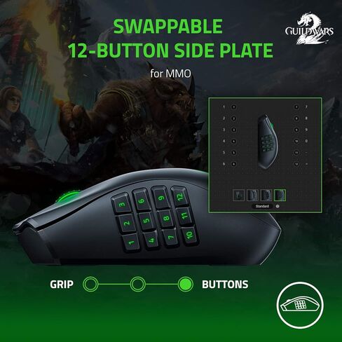 ماوس الألعاب اللاسلكي Razer Naga Pro: لوحة جانبية قابلة للتبديل مع تكوينات 2، 6، 12 زرًا - التركيز + مستشعر بصري 20K DPI - أسرع مفتاح ماوس للألعاب - إضاءة Chroma RGB (متجددة) in Kuwait