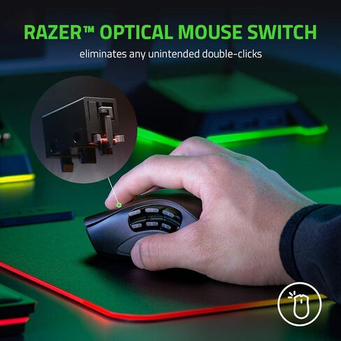 ماوس الألعاب اللاسلكي Razer Naga Pro: لوحة جانبية قابلة للتبديل مع تكوينات 2، 6، 12 زرًا - التركيز + مستشعر بصري 20K DPI - أسرع مفتاح ماوس للألعاب - إضاءة Chroma RGB (متجددة) in Kuwait