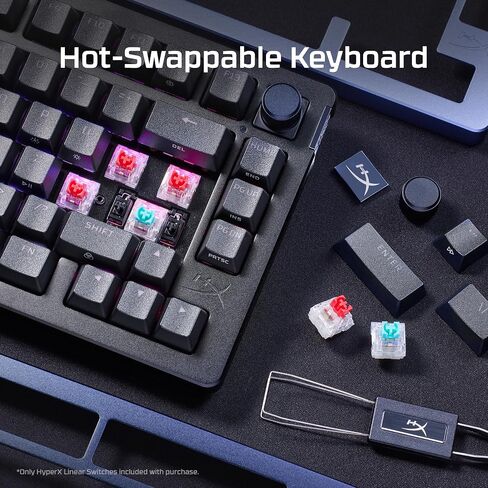 HyperX Alloy Rise - لوحة مفاتيح ألعاب ميكانيكية قابلة للتبديل السريع، كمبيوتر شخصي، مستشعر الإضاءة المحيطة، حشية مثبتة، مفاتيح خطية in Kuwait