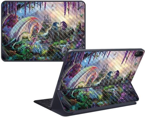 غلاف MightySkins من ألياف الكربون للوحة المفاتيح الذكية Apple iPad Pro مقاس 12.9 بوصة (2018) - Dragon Paradise - لمسة نهائية واقية ومتينة من ألياف الكربون - سهلة التطبيق وتغيير الأنماط - صنع في الولايات المتحدة الأمريكية in Kuwait