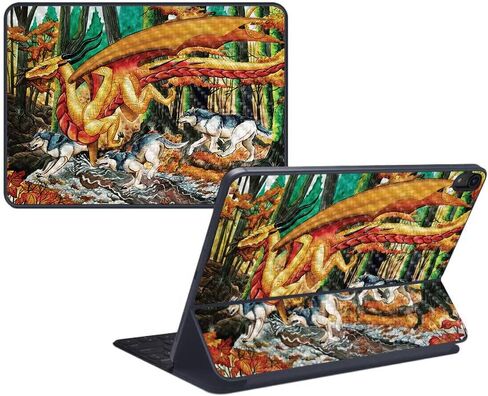 غلاف MightySkins من ألياف الكربون للوحة المفاتيح الذكية Apple iPad Pro مقاس 12.9 بوصة (2018) - Dragon Paradise - لمسة نهائية واقية ومتينة من ألياف الكربون - سهلة التطبيق وتغيير الأنماط - صنع في الولايات المتحدة الأمريكية in Kuwait