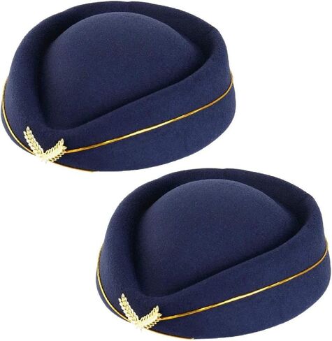 قطعتان من قبعات مضيفات الطيران، وقبعات الحفلات، وقبعات العمل، وإكسسوارات الملابس (مقاس واحد، أزرق داكن) in Kuwait