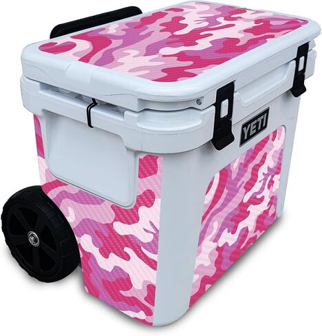 Carbon Fiber Cooler Skin Compatible with Yeti Roadie 32 Wheeled Cooler - Pink Camo - Premium 3M Vinyl Protective Wrap Decal Cover - Easy to Apply | Crafted in The USA by MightySkins in Saudi Arabia