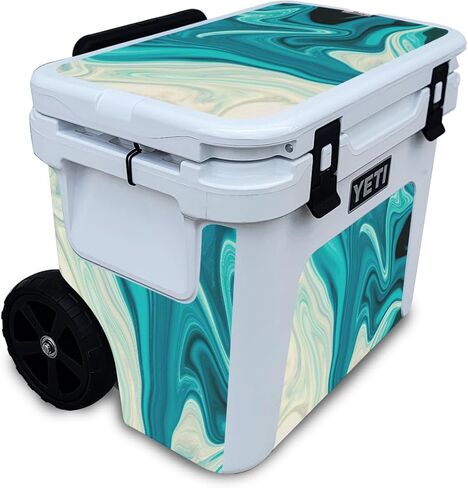 Carbon Fiber Skin Compatible with Yeti Roadie 32 Wheeled Cooler - Aqua Swirl - Premium 3M Vinyl Protective Wrap Decal Cover - Easy to Apply | Crafted in The USA by MightySkins in Kuwait