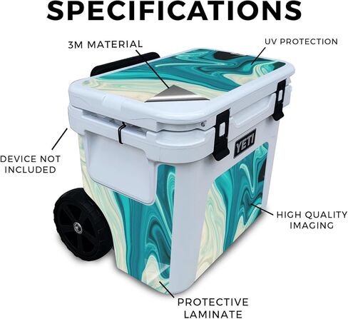Carbon Fiber Skin Compatible with Yeti Roadie 32 Wheeled Cooler - Aqua Swirl - Premium 3M Vinyl Protective Wrap Decal Cover - Easy to Apply | Crafted in The USA by MightySkins in Kuwait
