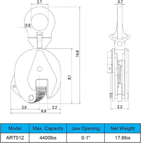 Vertical Plate Clamp, 4400lbs Steel Plate Lifting Clamp,2T，Jaw Opening up to 0.6 inch, for Lifting and Transporting in Saudi Arabia