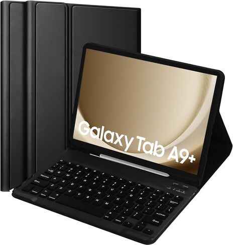 Samsung Galaxy Tab A9+/A9 Plus Keyboard Case11 inch 2023, Slim Stand Protective Smart Cover with Slim PU Soft Cover for Tab A9 Plus Tablet (SM-X210/X216/X218) with Keyboard Magnetic Wireless, Black in Saudi Arabia