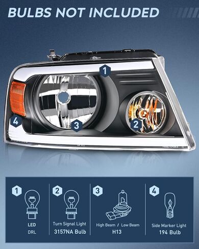 مجموعة المصابيح الأمامية Nilight لسيارة Ford F150 F-150 2004 2005 2006 2007 2008، 06-08 لينكولن مارك LT Led DRL للمصابيح الأمامية، مبيت أسود in Saudi Arabia