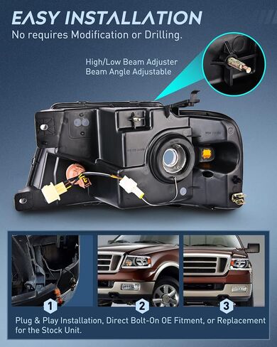 مجموعة المصابيح الأمامية Nilight لسيارة Ford F150 F-150 2004 2005 2006 2007 2008، 06-08 لينكولن مارك LT Led DRL للمصابيح الأمامية، مبيت أسود in Saudi Arabia