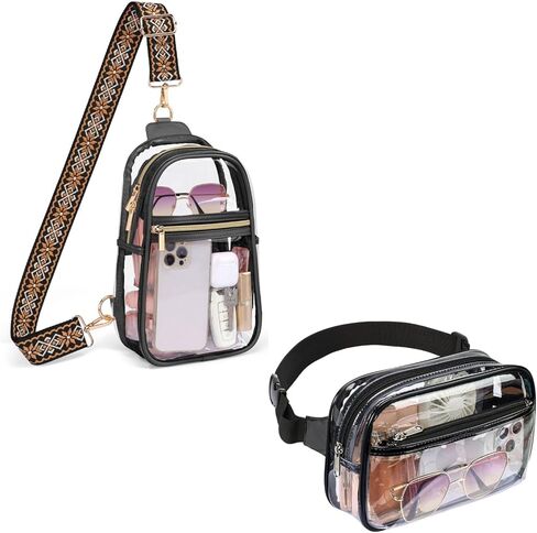 حقيبة PACKISM Clear Sling Bag معتمدة من الاستاد وحزمة فاني شفافة للنساء، أسود in Kuwait