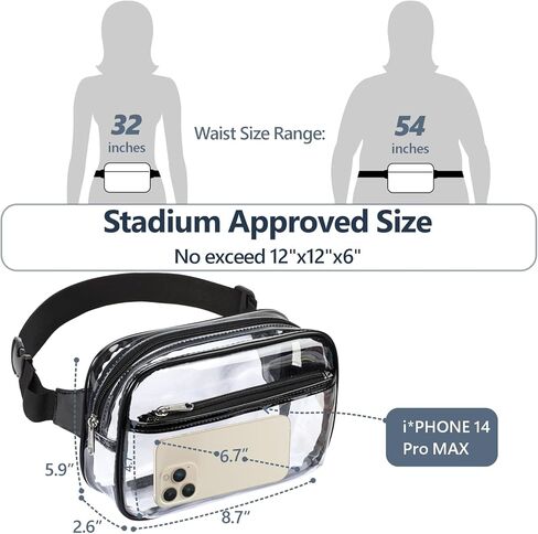 حقيبة PACKISM Clear Sling Bag معتمدة من الاستاد وحزمة فاني شفافة للنساء، أسود in Kuwait