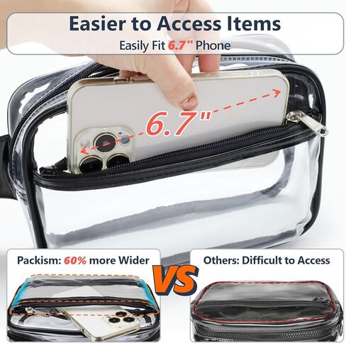حقيبة PACKISM Clear Sling Bag معتمدة من الاستاد وحزمة فاني شفافة للنساء، أسود in Kuwait