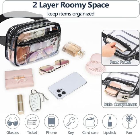 حقيبة PACKISM Clear Sling Bag معتمدة من الاستاد وحزمة فاني شفافة للنساء، أسود in Kuwait