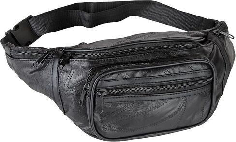 Home-X - Genuine Leather Lambskin Waist Bag Fanny Pack with RFID Protection, The Perfect to-Go Travel Bag for Men and Women of All Ages, Black in Saudi Arabia