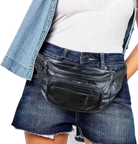 Home-X - Genuine Leather Lambskin Waist Bag Fanny Pack with RFID Protection, The Perfect to-Go Travel Bag for Men and Women of All Ages, Black in Saudi Arabia