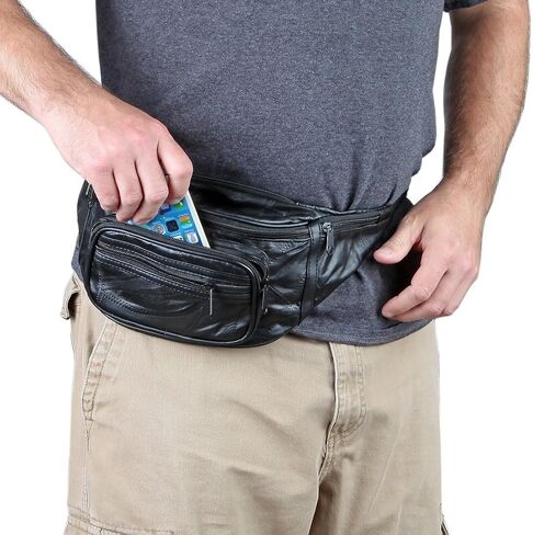 Home-X - Genuine Leather Lambskin Waist Bag Fanny Pack with RFID Protection, The Perfect to-Go Travel Bag for Men and Women of All Ages, Black in Saudi Arabia