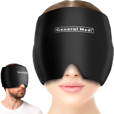 General Medi Headache & Migraine Ice Wrap Cap, Cold Therapy Migraine Relief Hat, Headache Ice Hat Cold Compress, Great for Puffy Eyes, Tension, Sinus & Stress Relief (Black) in Saudi Arabia