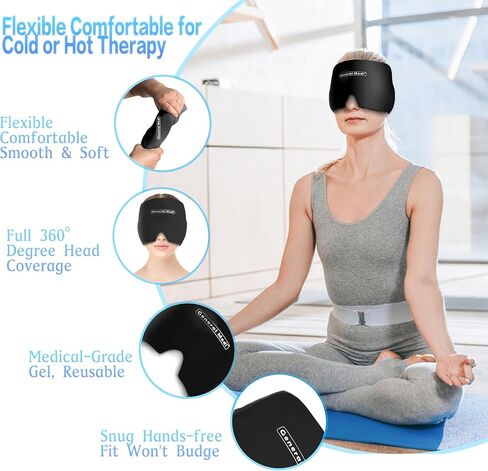 General Medi Headache & Migraine Ice Wrap Cap, Cold Therapy Migraine Relief Hat, Headache Ice Hat Cold Compress, Great for Puffy Eyes, Tension, Sinus & Stress Relief (Black) in Saudi Arabia