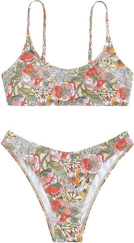 طقم بيكيني نسائي من SOLY HUX مطبوع عليه زهور لباس سباحة مكون من قطعتين in Kuwait